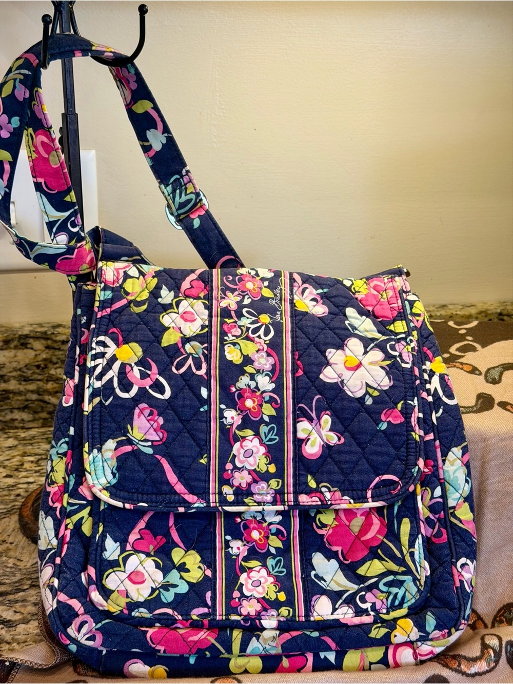 Vera Bradley Ribbons mailbag Floral Quilted Crossbody with Pink Accents